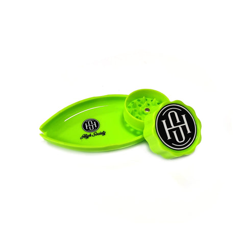 High Society | Mini Rolling Tray Grinder Combo - Neon Green
